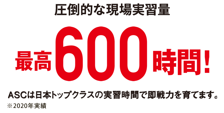 圧倒的な現場実習量 最高600時間